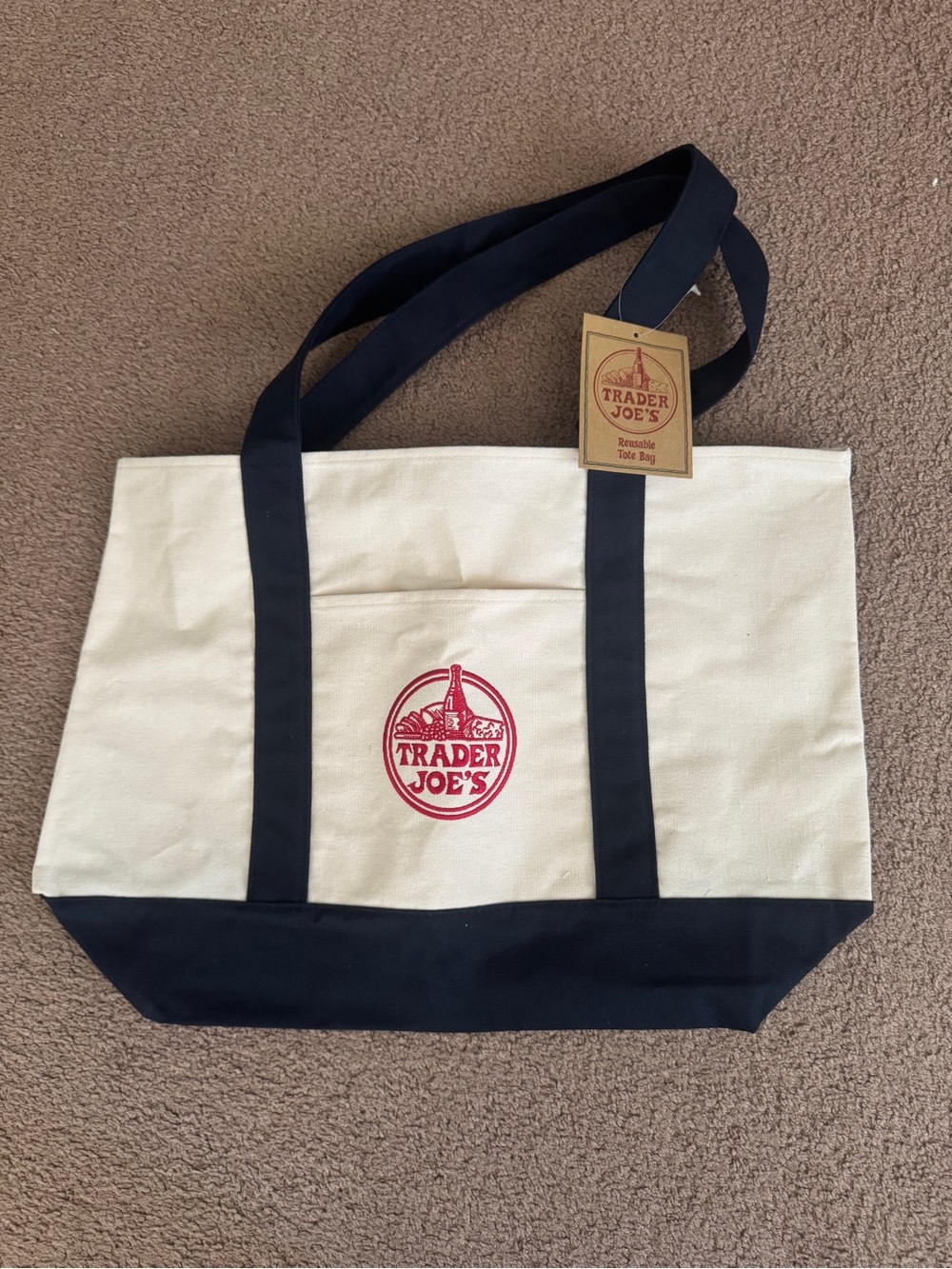 Trader Joe's Canvas Tote Bag in Natural and Navy